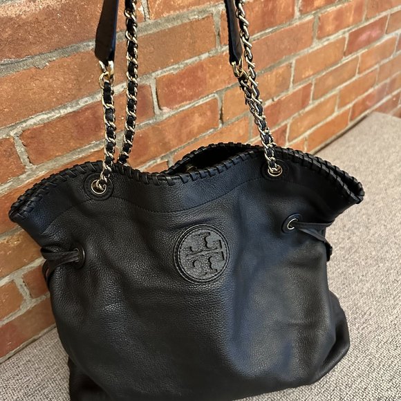 Tory Burch Marion Leather Slouchy Tote/Shoulder Bag in Black Like New! - Picture 1 of 7